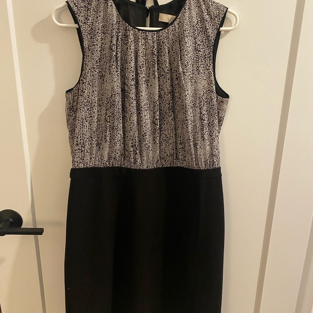 LOFT Black and Cream Textured Midi Dress